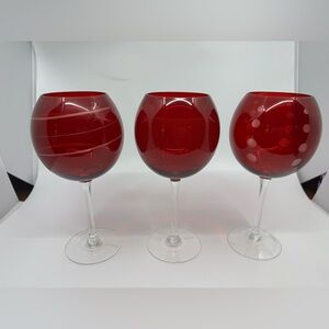 Mikasa Cheers Ruby Balloon Wine Glasses Set Of 3 *READ*